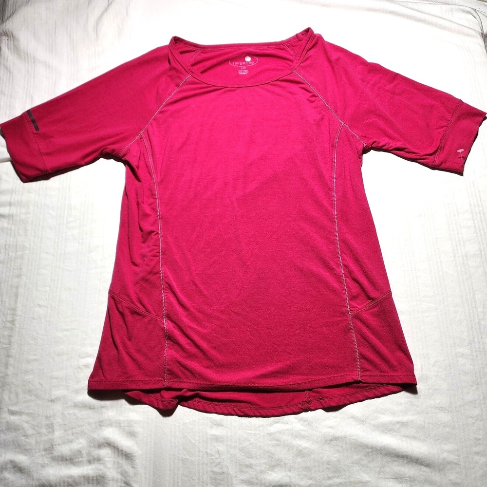 Tangerine Top Womens Large Pink Short Sleeve Blouse Round Neck